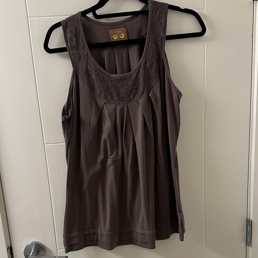 Forever 21 Chocolate Brown Embroidered Tank Top (38)